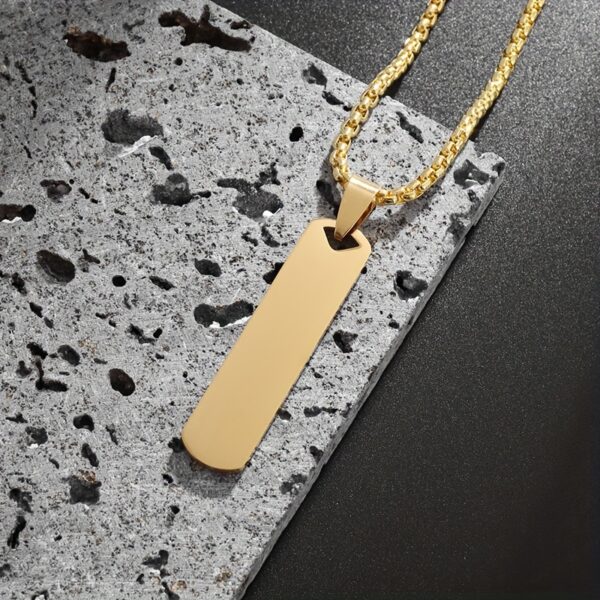 Stainless Steel High Polished Rectangle Tag Pendant - Golden
