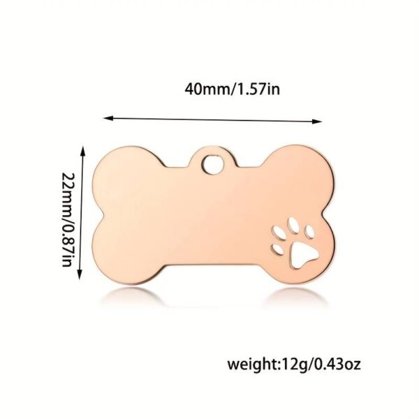 946d88c4422834e1fa5c373adcd5b45b.jpg Stainless Steel Bone Shape Dog ID Tag With Paw - Rose Gold