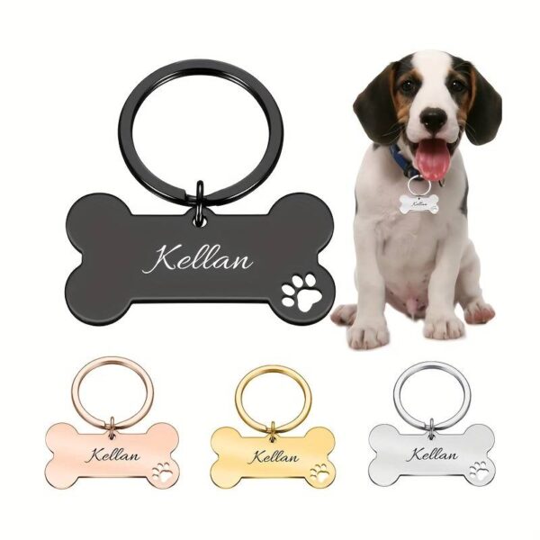 957ad14b4f2b77a5a4b3c720890ebe2b.jpg Stainless Steel Bone Shape Dog ID Tag With Paw - Black Anodized