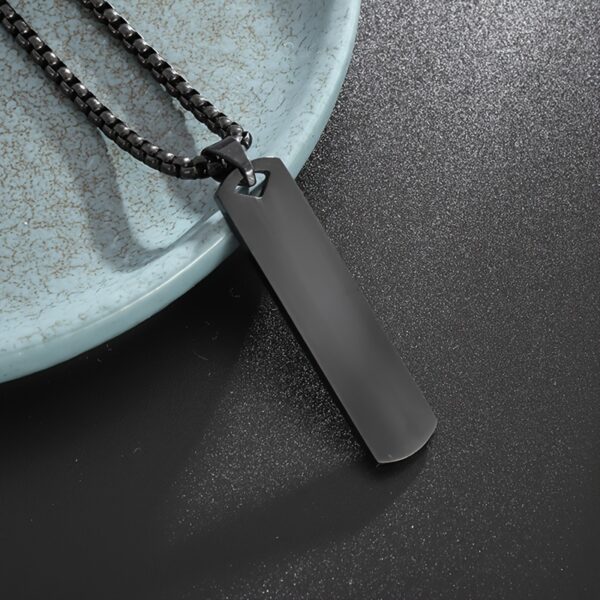 Stainless Steel High Polished Rectangle Tag Pendant - Black